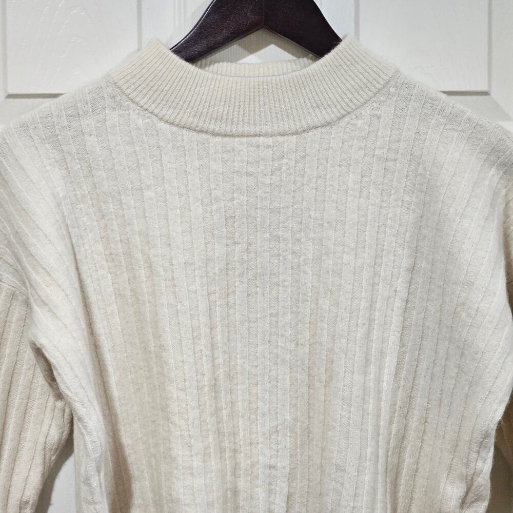 Madewell Cropped Ribbed Sweater Wool Blend Cream Mock Neck Size M - Picture 2 of 7
